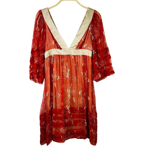 Development by Erica Davies Red Gold Crinkle Silk Dress Size 4 - Picture 1 of 9